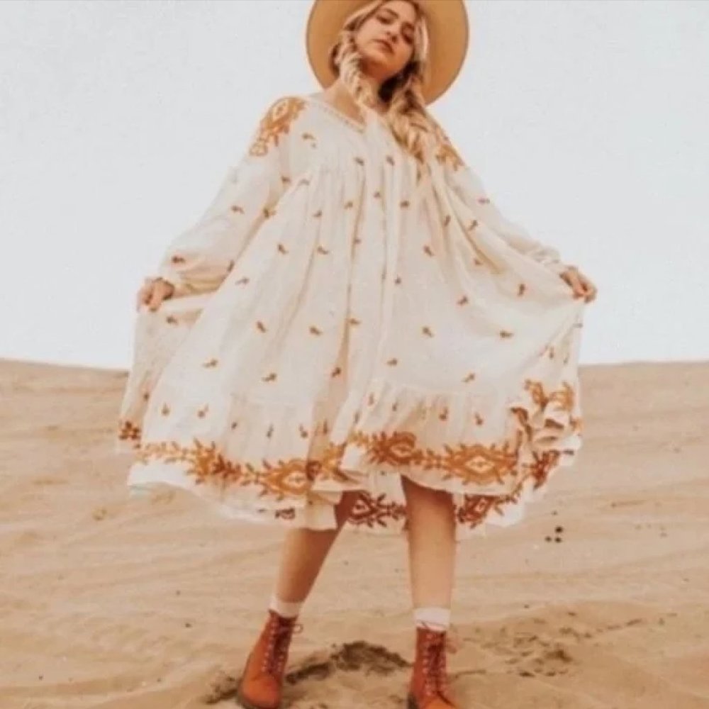 Free People L Embroidered Lavender Fields Midi Dress